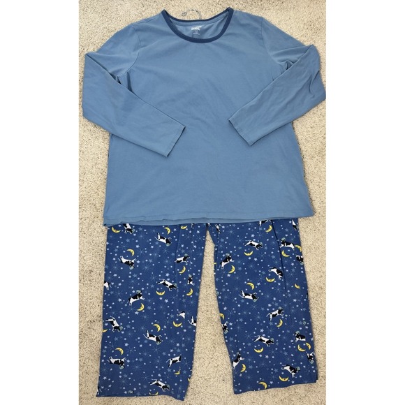 Lands End Womens 2 Piece Long Sleeve Supima Cotton Pajama Set Size LP Loungewear - Picture 1 of 11